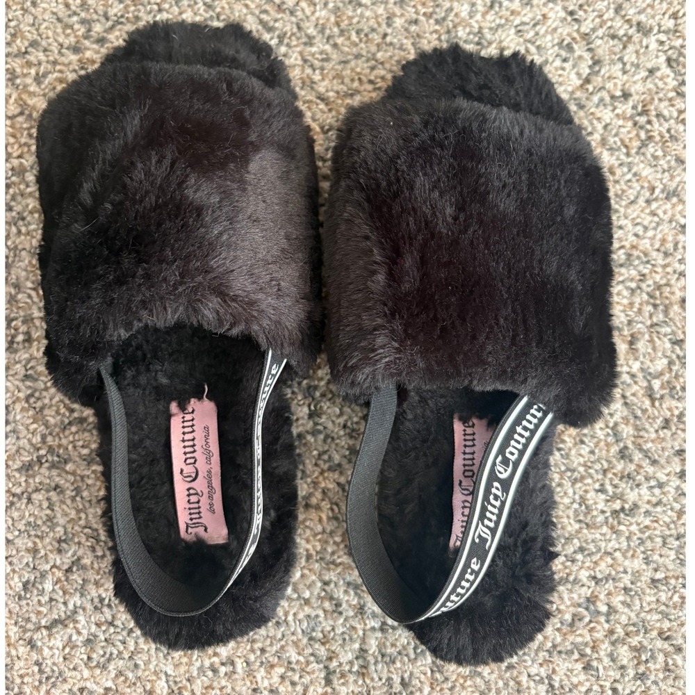 Juicy Couture Hayzell Faux Fur Logo Strap Slides, Slippers Size 9
